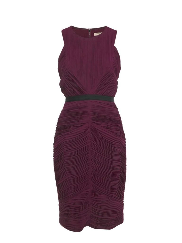 Burberry Burgundy Plisse Sleeveless Sheath